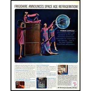 1966 Frigidaire Refrigerator Fridge Space Age Vintage Print Ad Wood Grain Photo